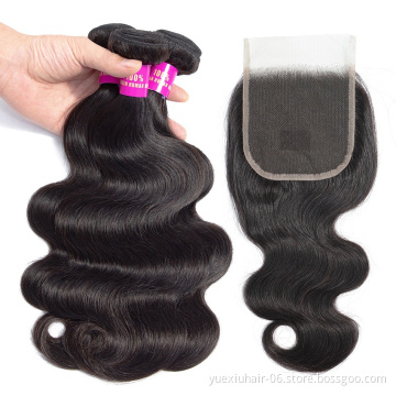 Brazilian Hair Body Wave Bundles With Closure100% Virgin Human Hair Extensions Hair Closure